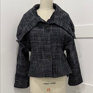 Morgane Le Fay Women's 100% Wool Silk Multicolor Plaid Peplum Cape Jacket Size M